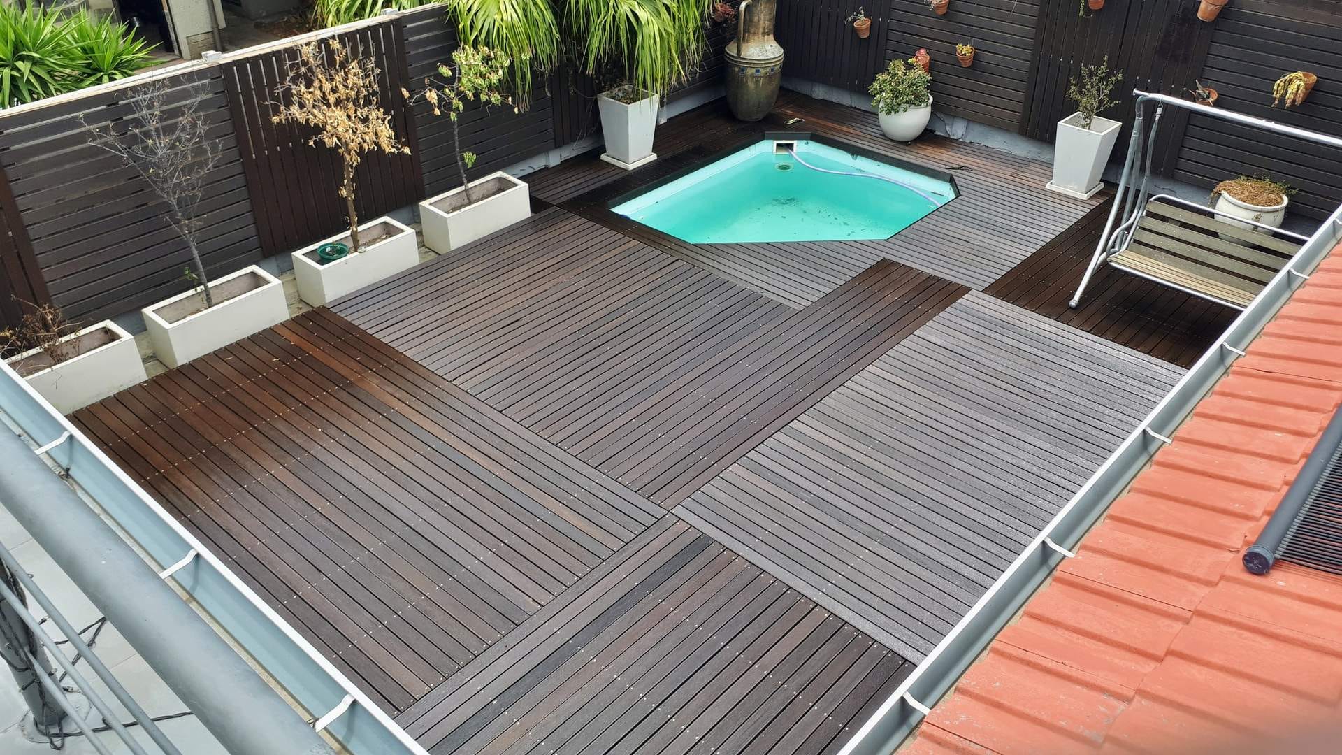 Varnished pool deck in Strand, seen from above